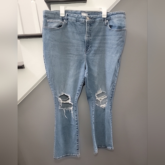 Good American Women’s Size 20 Blue Good Waist High Rise Distressed Jeans Stretch - Picture 1 of 5